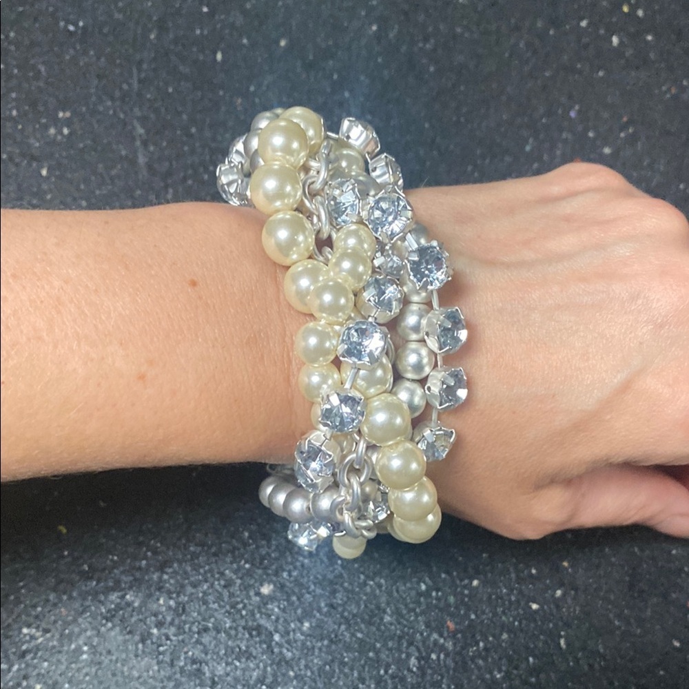 Pearl , Chain and Crystal Rhinestone  Bracelet